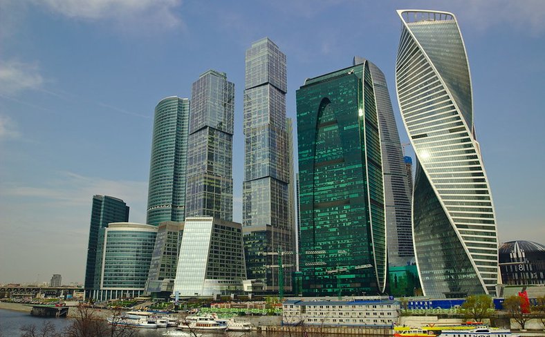 Moscow City Towers on the bank of Moskva River