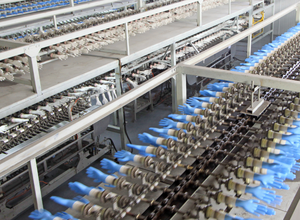 PVC gloves production line overhead in a factory