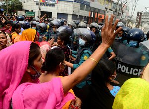 Garments workers protest for due wages in Dhaka, Bangladesh, on March 16, 2021